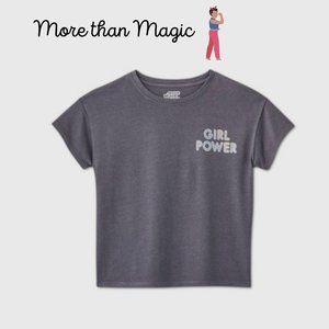 MORE THAN MAGIC Girl Power Shirt - Girls Gray Semi Cropped Graphic T-shirt